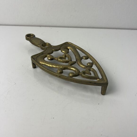 Vintage Brass Trivet Iron Shaped With Heart Design - Picture 1 of 6